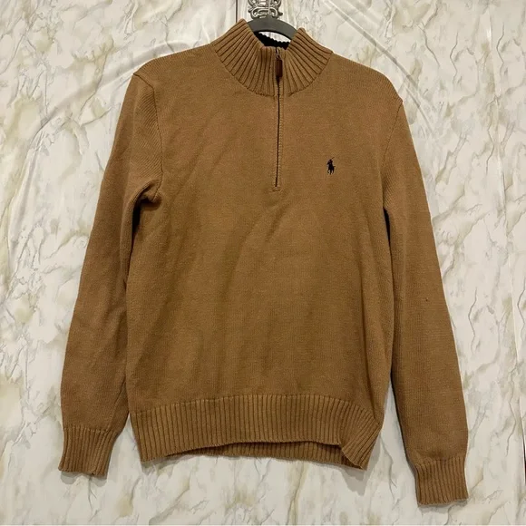 Ralph Lauren Polo small half zip knit pullover sweater brown 100% cotton men’s - Picture 2 of 7